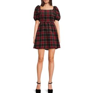 Copper Key girls velvet plaid puff sleeve dress